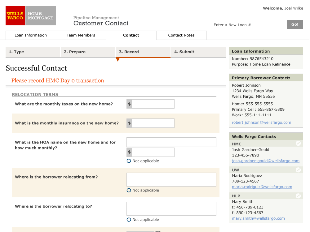 Customer Contact Tool - Successful Contact form screen