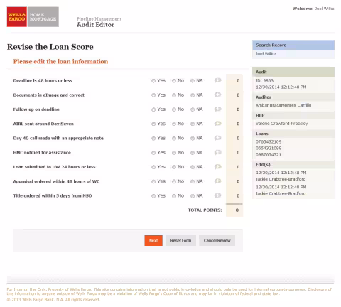 Audit Editor Tool-Revise the Loan Score screen