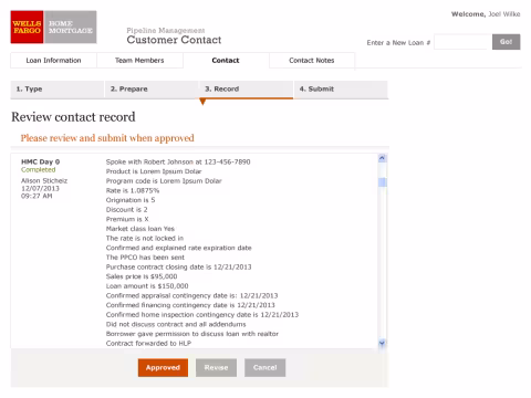 Customer Contact Tool - Review Contact Record screen