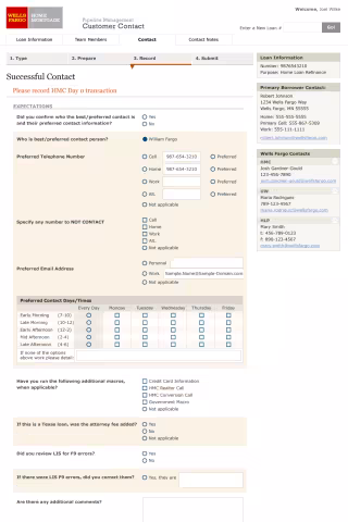 Customer Contact Tool - Successful Contact form screen