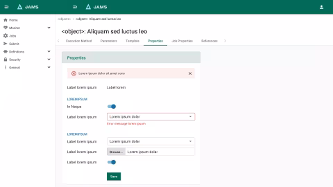 Secondary level template with component error states