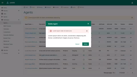 Data grid with delete modal overlay