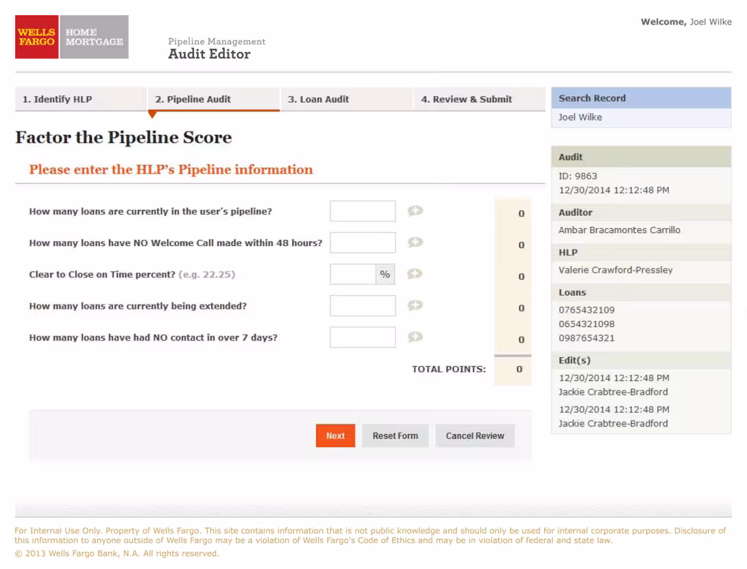 Audit Editor Tool-Factor the Pipeline Score screen